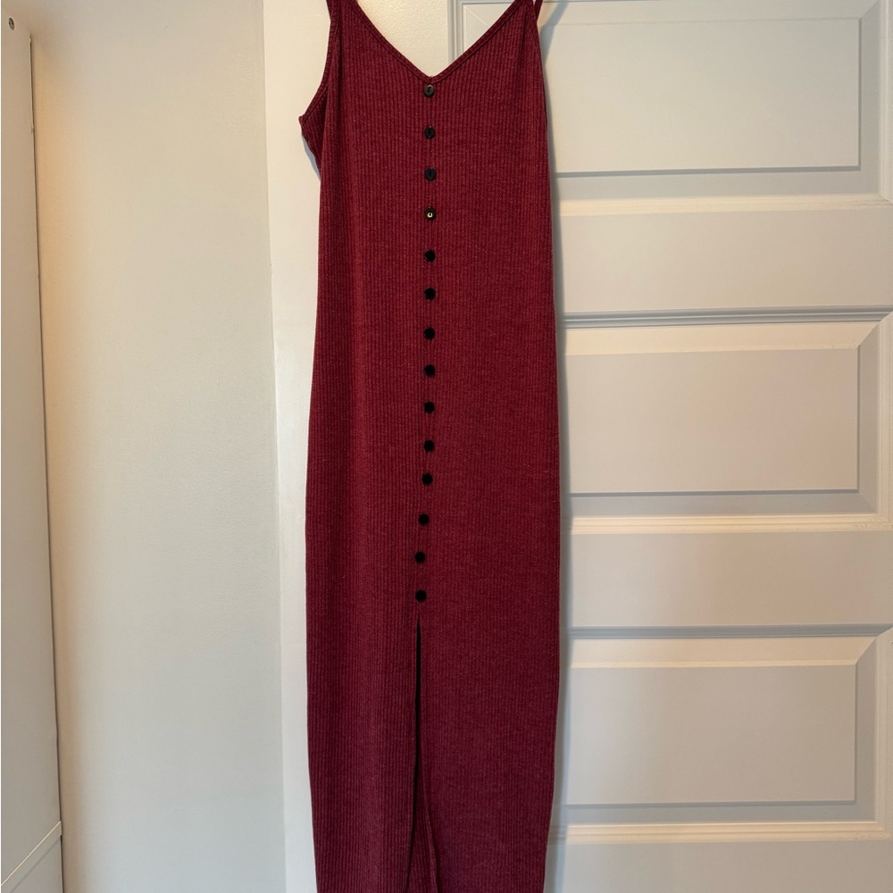 Vici Burgundy Maxi Dress with Button Detail